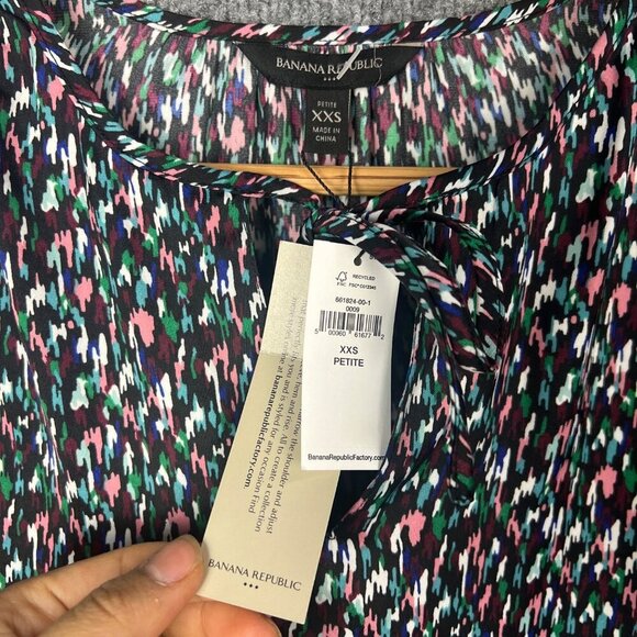 NWT BANANA REPUBLIC Spit Neck With Tie Long Sleeved Blouse SZ XXS petite - Picture 8 of 8